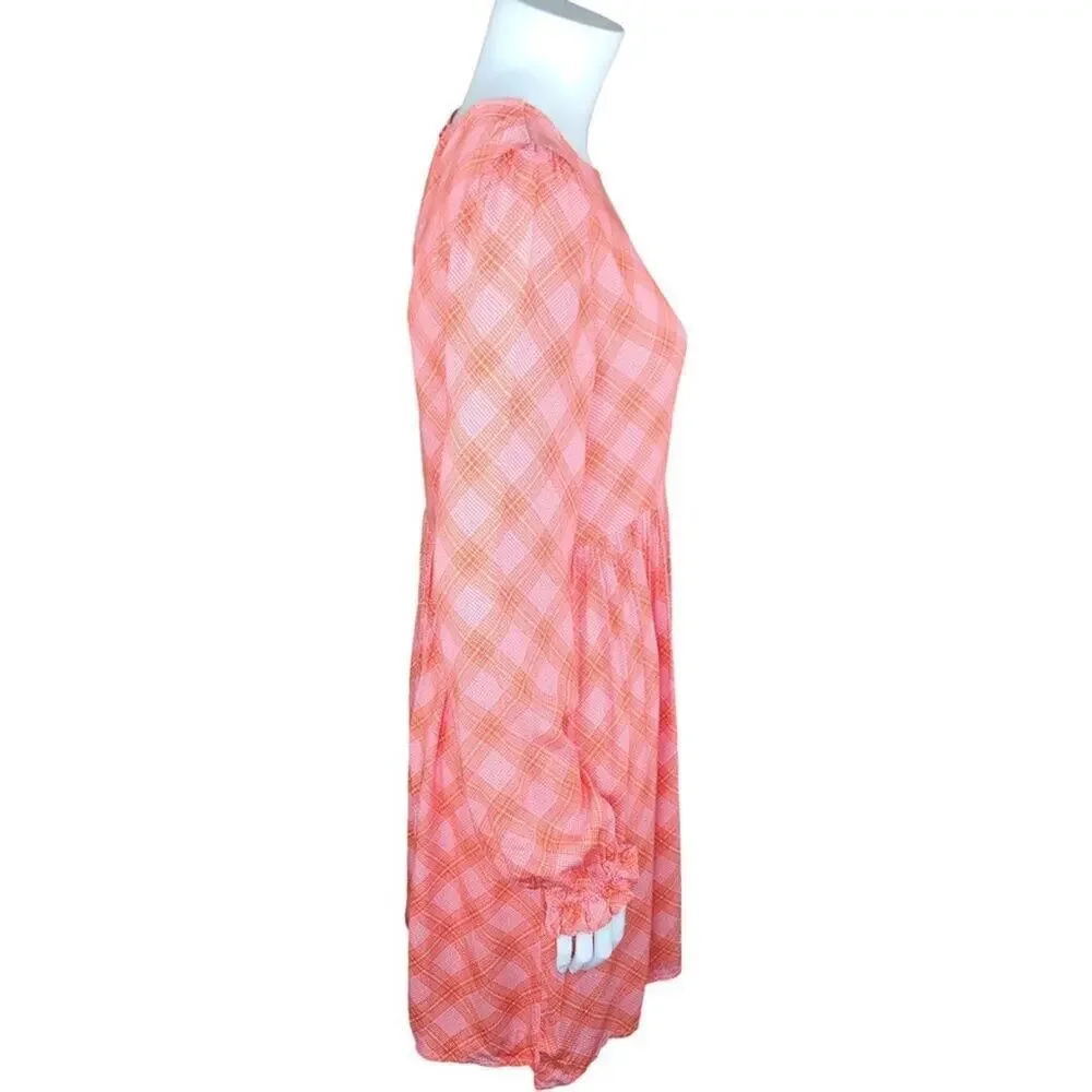 NWT BP. Womens‎ XS Pink Red Ian Bias Plaid Long Balloon Sleeve Midi Dress…